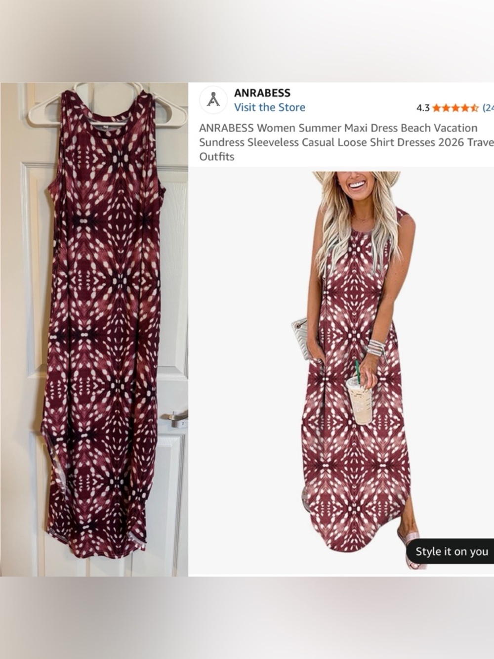 Burgundy and White Patterned Maxi Dress